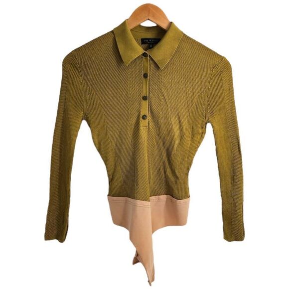 RAG & BONE Pacey Knit Polo Sweater Bodysuit XS Chartreuse Button Up Collar - Picture 4 of 7